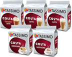 Tassimo Costa Coffee Selection - Costa Latte/Costa Caramel Latte/Costa Americano/Costa Cappuccino - 5 Packs (48 Drinks)