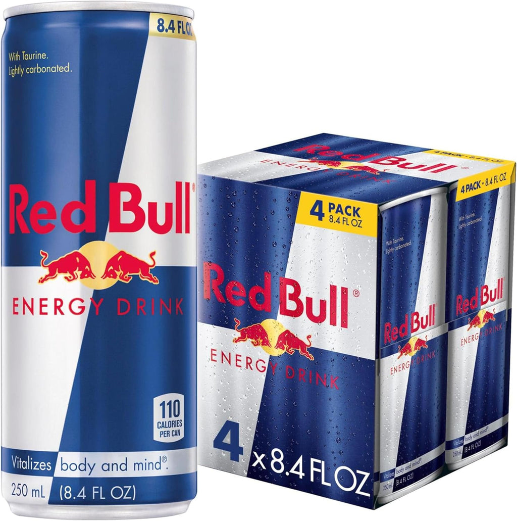 Red Bull Energy Drink with 80mg Caffeine plus Taurine & B Vitamins, 8.4 Fl Oz, Pack of 4 Cans