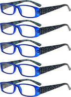 Eyekepper 5-Pack Spring Hinges Tiger Patterned Temples Rectangular Reading Glasses Readers Blue +0.5
