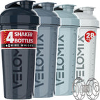VELOMIX -4 PACK 28 Oz Protein Shaker Bottle for Protein Mixes - 4x Wire Whisk | Leak Proof Shaker Cups for Protein Shakes | Large, Stackable Protein Shaker Bottle Pack | Dishwasher Safe (Aqua Depths)
