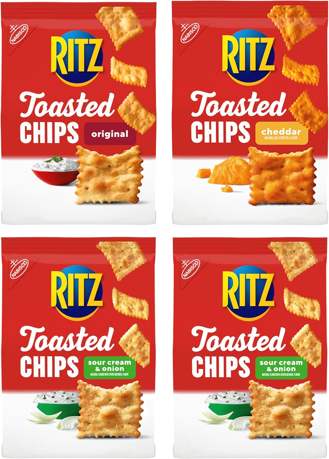 RITZ Toasted Chips Variety Pack, Cheddar, Sour Cream and Onion, and Original Crackers, Party Snacks, Bulk Snacks, 4 Bags