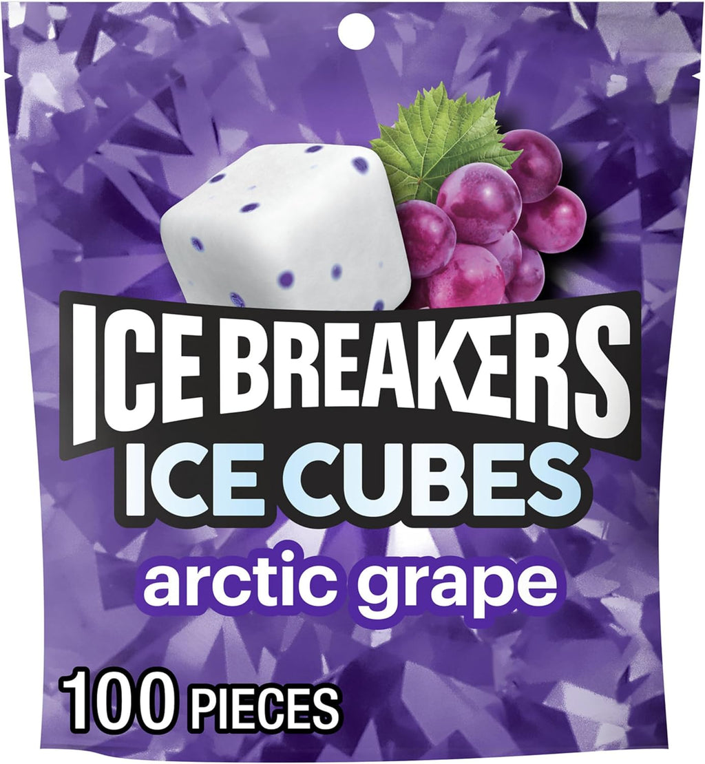 ICE BREAKERS Ice Cubes Arctic Grape Flavored Sugar Free Chewing Gum Pouch, 8.11 oz (100 Pieces)