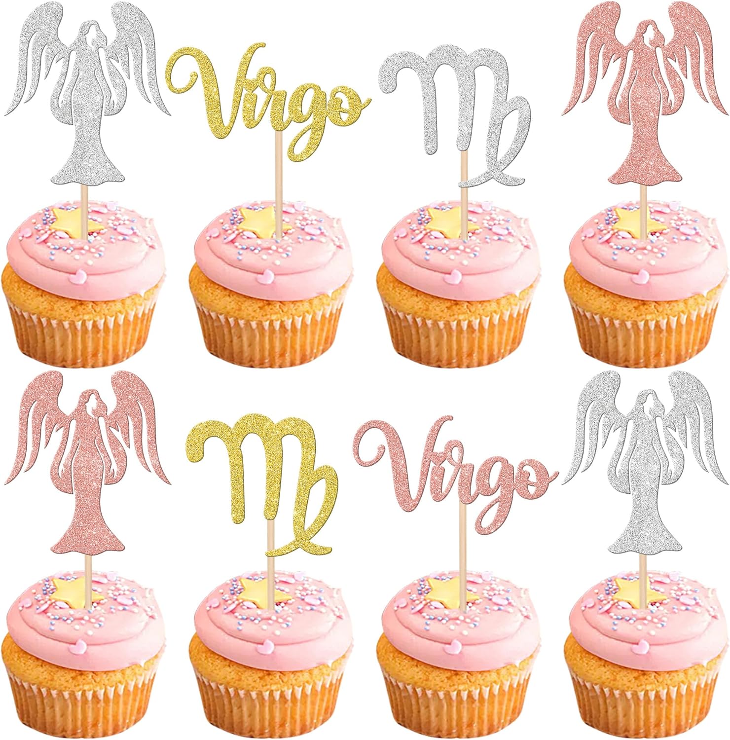 24 PCS Virgo Cupcake Toppers Glitter 12 Constellation Virgo Cupcake Picks August September Birthday Cake Decorations for Horoscope Astrology Birthday Party Cake Decorations Supplies Multi