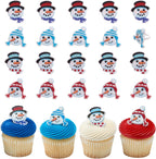 DecoPac Snowman Friends Cupcake Rings, 24 Christmas Cupcake Toppers For Festive Parties & Celebrations, Cute Snowmen, Food Safe Cake Toppers – 24 Pack