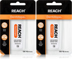 REACH Dentotape Waxed Dental Floss Tape,Unflavored,Extra Wide Floss,Shred & Frey Resistant,Plaque Remover for Teeth,Easy on Gums & Teeth,Oral Care,PFAS Free,for Adults-& Kids,100 yd,(Pack of 2)