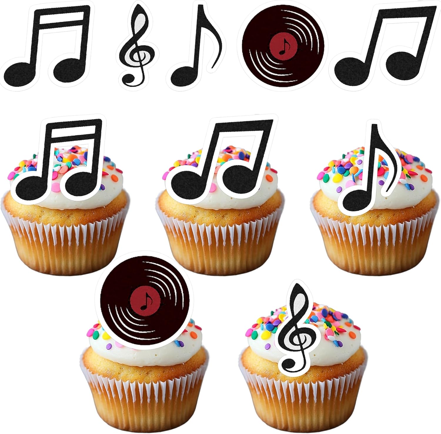 50 PCS Edible Music Notes Cupcake Toppers Wafer Paper Musical Symbol Cupcake Picks Edible Music Notes Party Decorations Rock and Roll Concert Theme Birthday Graduation Party Decor Supplies