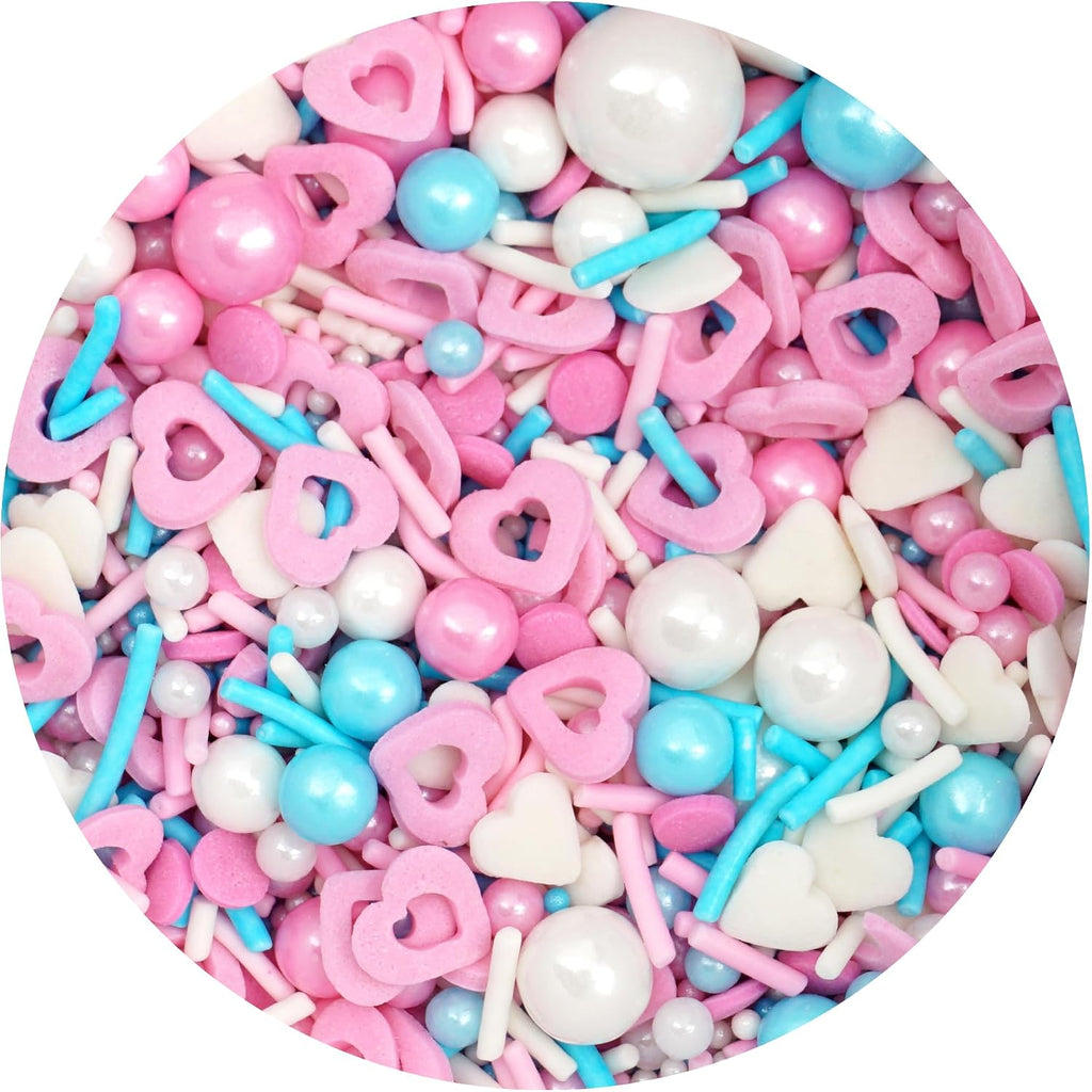 Hearts & Pearls Sprinkle Mix Pink, White and Blue 4.4 oz, Sprinkles For Cake Decorating, Baking, Ice Cream & More, The Hampton Candy Company