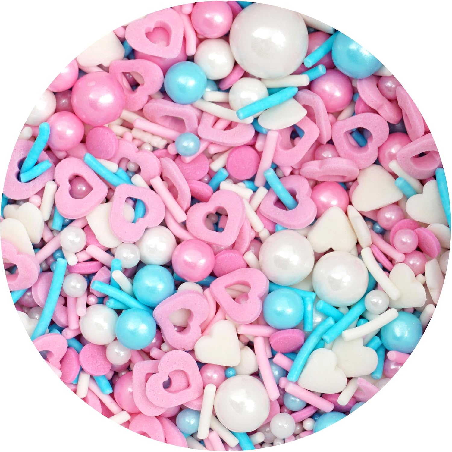 Hearts & Pearls Sprinkle Mix Pink, White and Blue 4.4 oz, Sprinkles For Cake Decorating, Baking, Ice Cream & More, The Hampton Candy Company