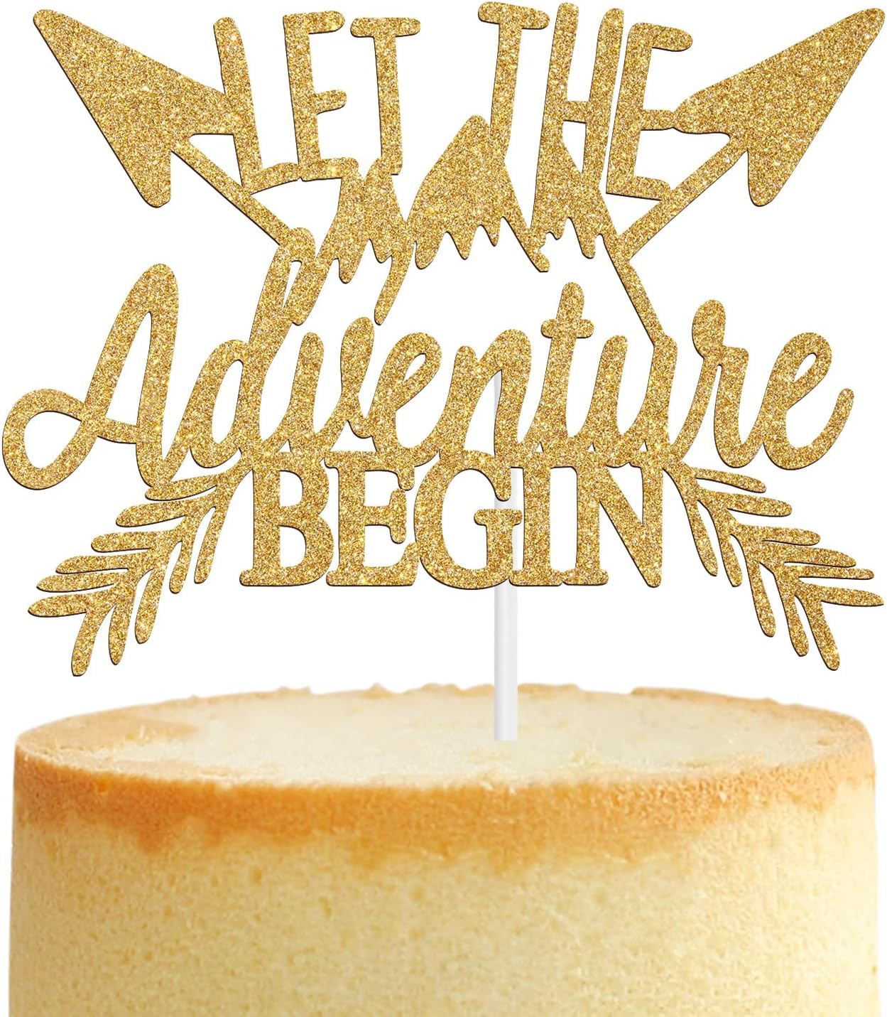 Let the Adventure Begin Cake Topper - 2026 Graduation Cake Decor - Going Away/Travel/Retirement/Baby Shower Party Decorations Supplies, Gold Glitter