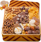 Chocolate Gift Basket– Snack Box with Covered Pretzels, Oreos, Nuts & Sweets – Gourmet Food Gift Tin for Mothers Day, Families, Men, Women, Clients- Bonnie and Pop