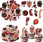 42PCS Edible Halloween Broken Body Parts Cupcake Toppers Wafer Paper Blood Eyeballs Cake Decoration Haunted House Cupcake Toppers for Halloween Eve Theme Party Birthday Decor
