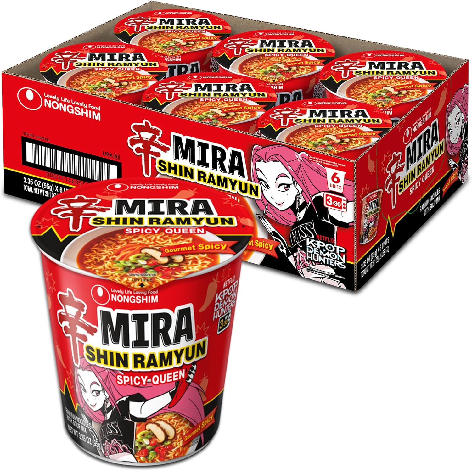 Nongshim Shin Ramyun Spicy Queen, Instant Noodle Cup, Gourmet Spicy, 3.35 oz (Pack of 6)