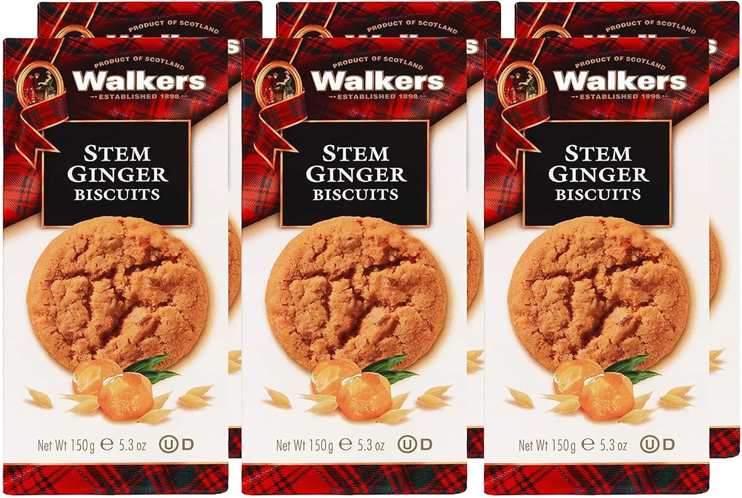 Walker's Shortbread Stem Ginger Biscuits, Scottish Cookies, 5.3 Oz (Pack of 6)