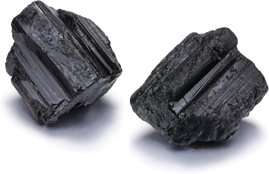Jovivi 2pcs Raw Black Tourmaline Crystals,Large 1.6-2.2" Healing Crystals Natural Rough Stones Crystal for Tumbling, Cabbing, Home Decoration, Polishing, Wicca & Reiki