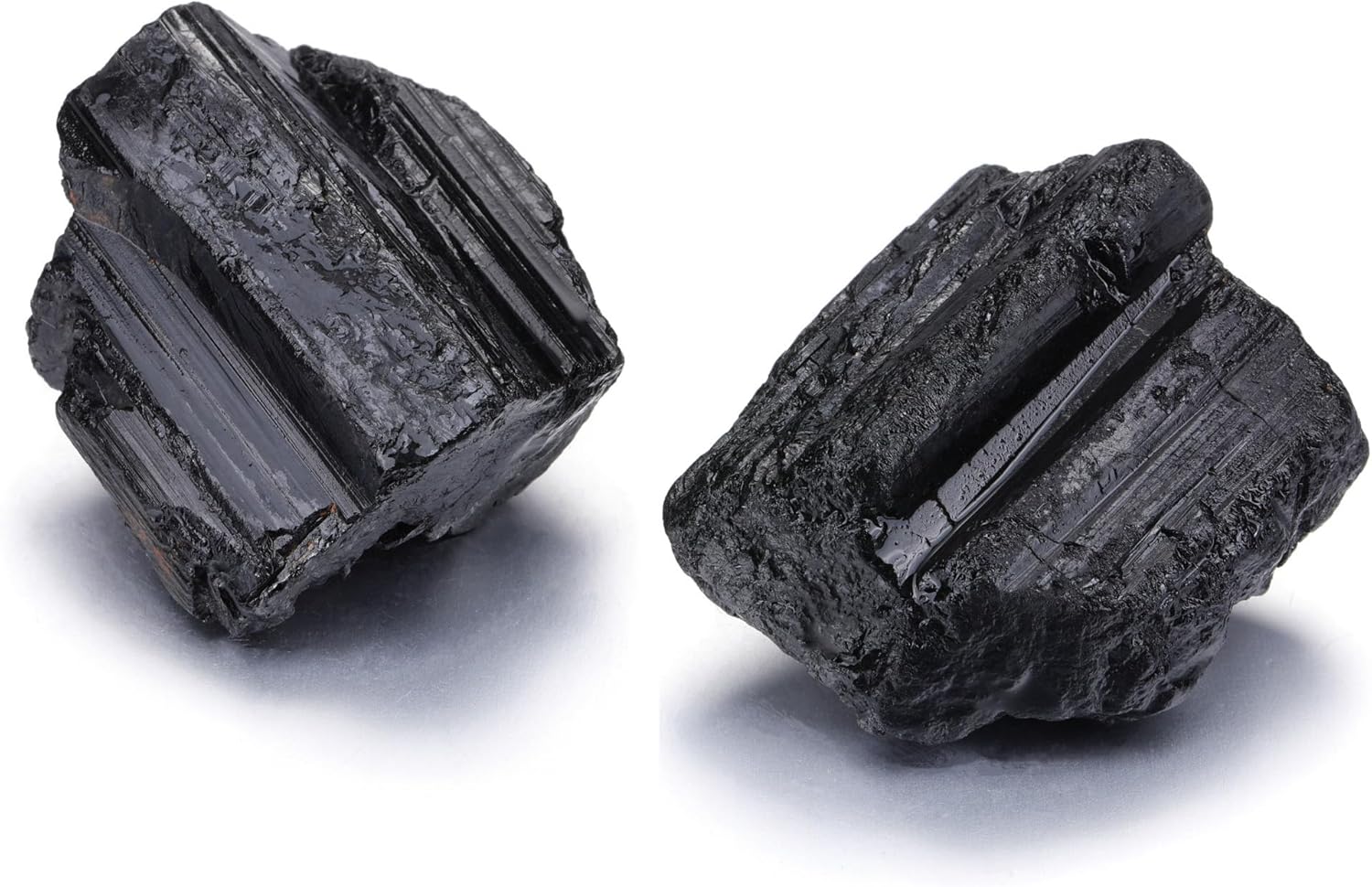 Jovivi 2pcs Raw Black Tourmaline Crystals,Large 1.6-2.2" Healing Crystals Natural Rough Stones Crystal for Tumbling, Cabbing, Home Decoration, Polishing, Wicca & Reiki
