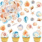 52PCS Edible Sea Shells Cupcake Toppers Edible Conch Sea Snail Cupcake Picks for Beach Party Wedding Cupcake Decorations Ocean Baby Shower Boys Girls Birthday Cake Decorations Supplies