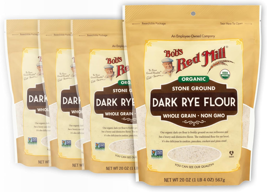 Bob's Red Mill Organic Dark Rye Flour, 20oz (Pack of 4) - Non GMO, Whole Grain, Vegan, Kosher