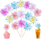 50PCS Foil Firework Cupcake Toppers, Happy Birthday Cake Toppers, Firework Cake Topper, Sparkle Tinsel Drink Stirrers, Tinsel Drink Decoration for Party, Wedding, Graduation, Christmas, Valentine