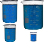 Karter Scientific 214T2, 3.3 Boro, Griffin Low Form, Glass Beaker Set - 4 Sizes - 10ml, 50ml, 100ml, 250ml