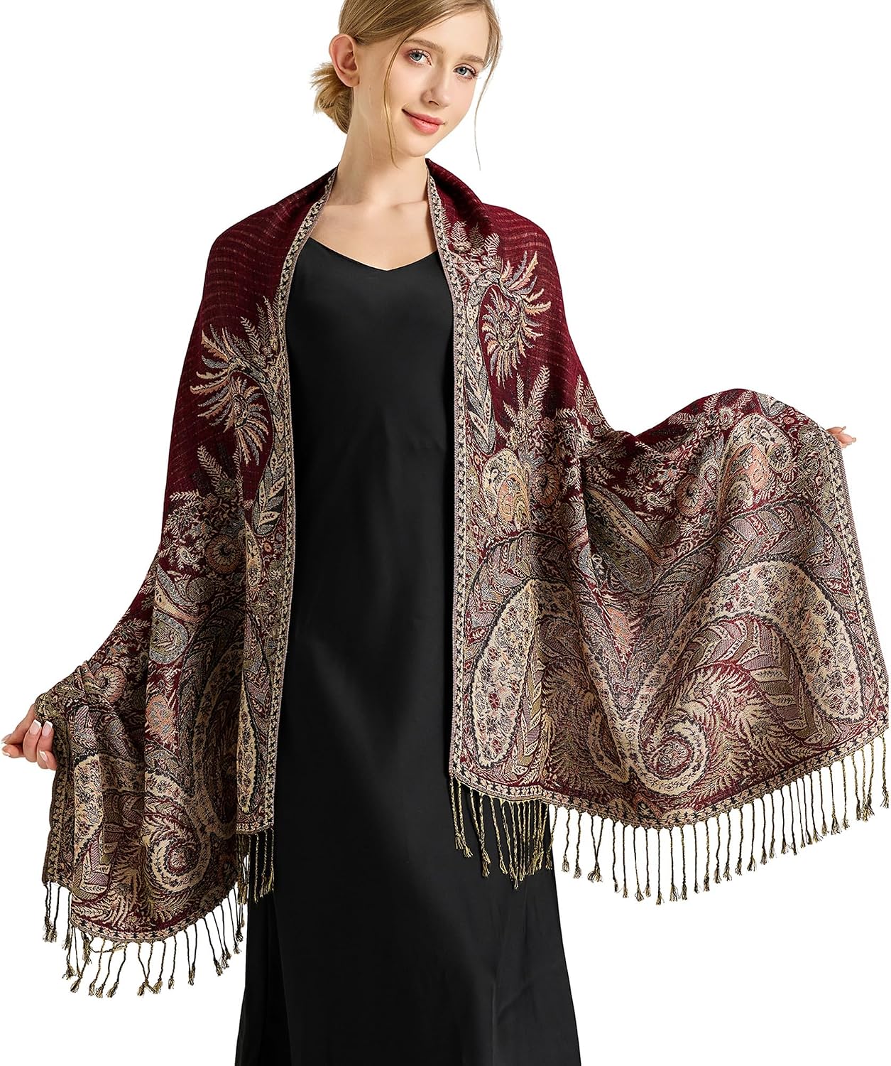 vimate Silky Paisley Pashmina Shawl Scarf-Women's Soft Double-side Jacquard Pashminas Wrap for Evening Dress Travel Shawl