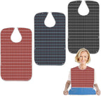 KENOBE 3-Pack Reusable Adult Bibs for Men, Women & Elderly - Waterproof Washable Dining Clothing Protector with Adjustable Neck & Crumb Catcher - Large Feeding Bibs for Seniors with Special Needs