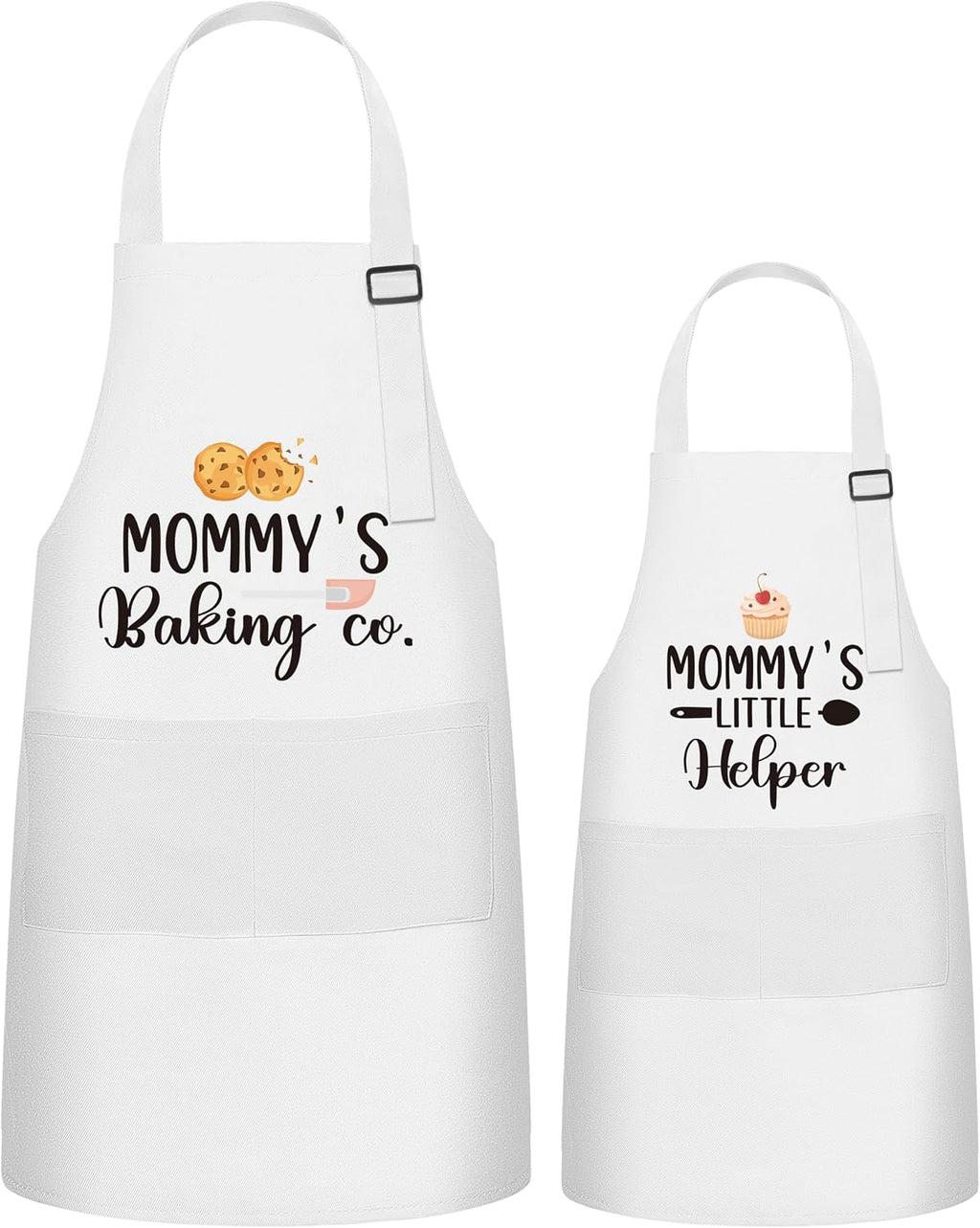 Kids Adult Apron Set - 2Pcs Mom and Child Adjustable Waterproof Kitchen Aprons with 2 Pockets, Back to School Baking Smocks for Cooking Painting, Birthday Gifts for Mom