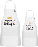 Kids Adult Apron Set - 2Pcs Mom and Child Adjustable Waterproof Kitchen Aprons with 2 Pockets, Back to School Baking Smocks for Cooking Painting, Birthday Gifts for Mom