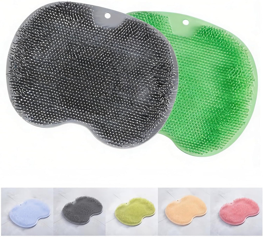 2 Pack Shower Foot Scrubber Mat with Non-Slip Suction Cups,Wall Mounted Back Scrubber Silicone Bath Massager Cushion Brush,Foot Scrubber for Use in Shower for Improve Skin Exfoliation (Gray&Green)