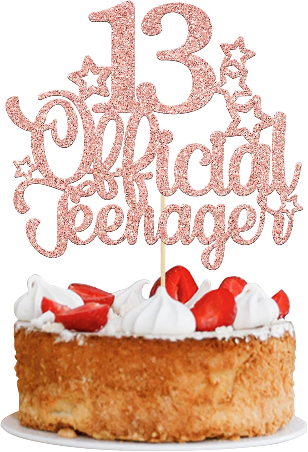 Ephlyn 1 Pack 13 Official Teenager Cake Topper Glitter Number 13 13th Birthday Cake Pick Decorations for Teen 13th Birthday Party Decorations Supplies Rose Gold