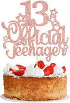 Ephlyn 1 Pack 13 Official Teenager Cake Topper Glitter Number 13 13th Birthday Cake Pick Decorations for Teen 13th Birthday Party Decorations Supplies Rose Gold