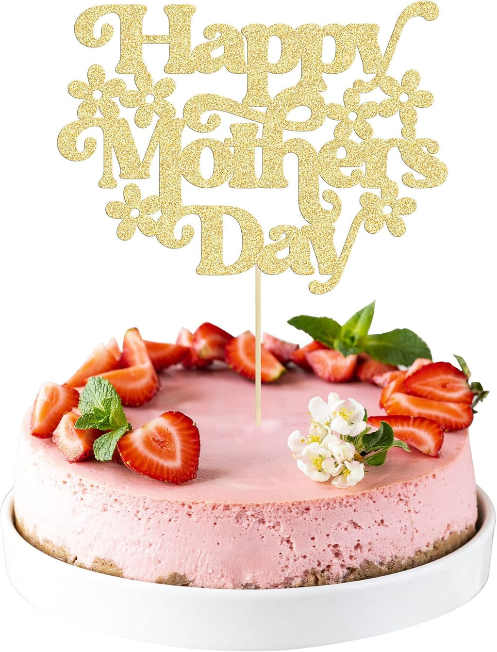 1Pcs Happy Mother's Day Cake Topper Glitter Best Mom Ever Cake Picks Flower Mom Cake Decorations for Happy Mother's Day Birthday Party Cake Decorations Supplies Gold