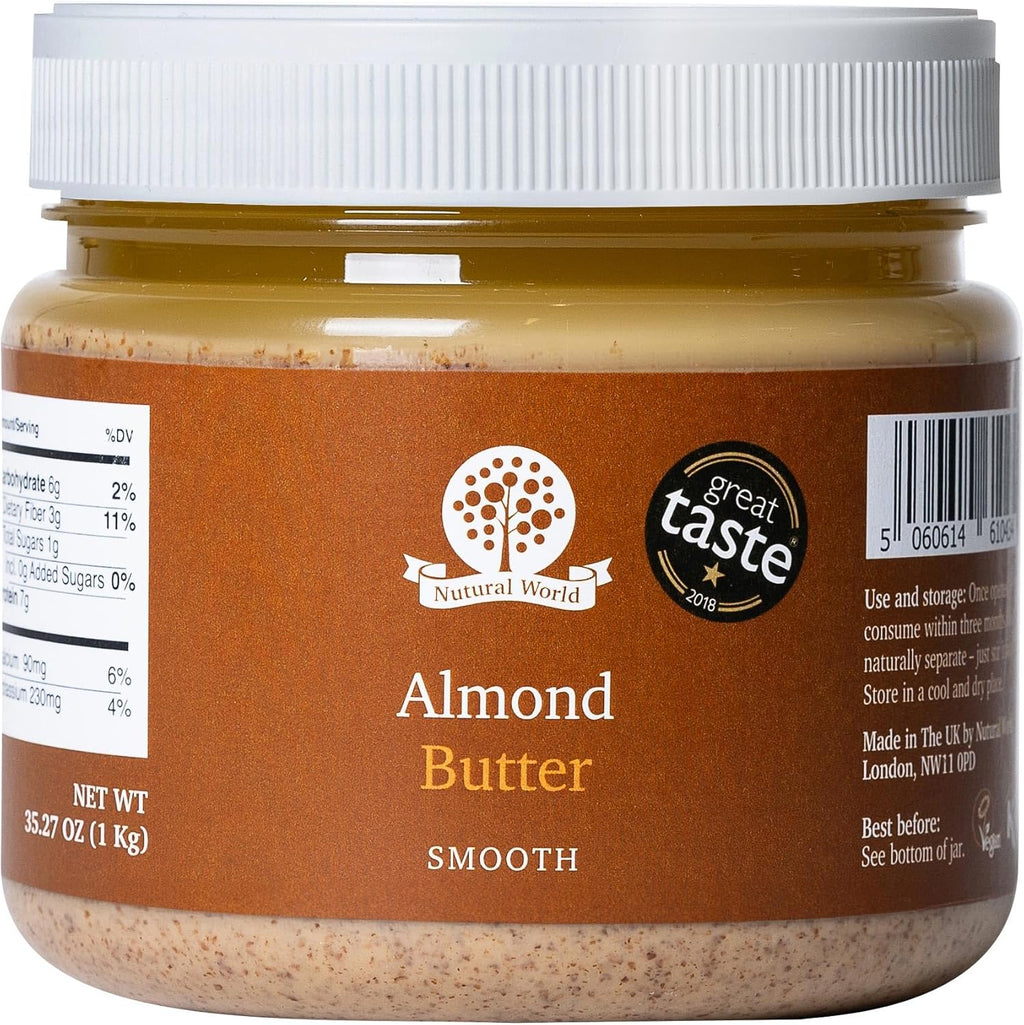 Nutural World - Smooth Almond Nut Butter 35 Oz (1kg) - New Packaging - 100% Pure - single ingredient - Great Taste Award Winner