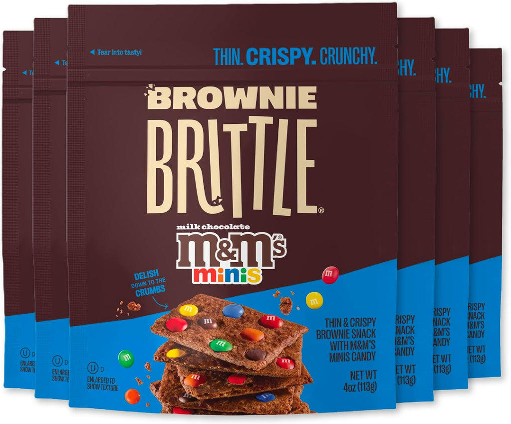 Brownie Brittle – M&M’S Minis Thin and Crispy Sweet Snacks (Pack of 6, 4 oz), Rich Gourmet Brownie Bites Dessert