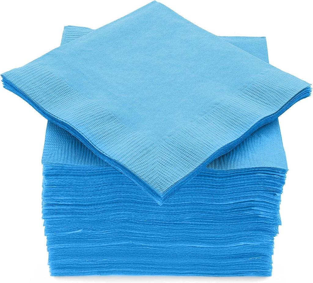 Big Party Pack 100 Count Caribbean Blue Beverage Napkins - Ideal for Wedding, Party, Birthday, Dinner, Lunch, Cocktails. (4” x 4”)