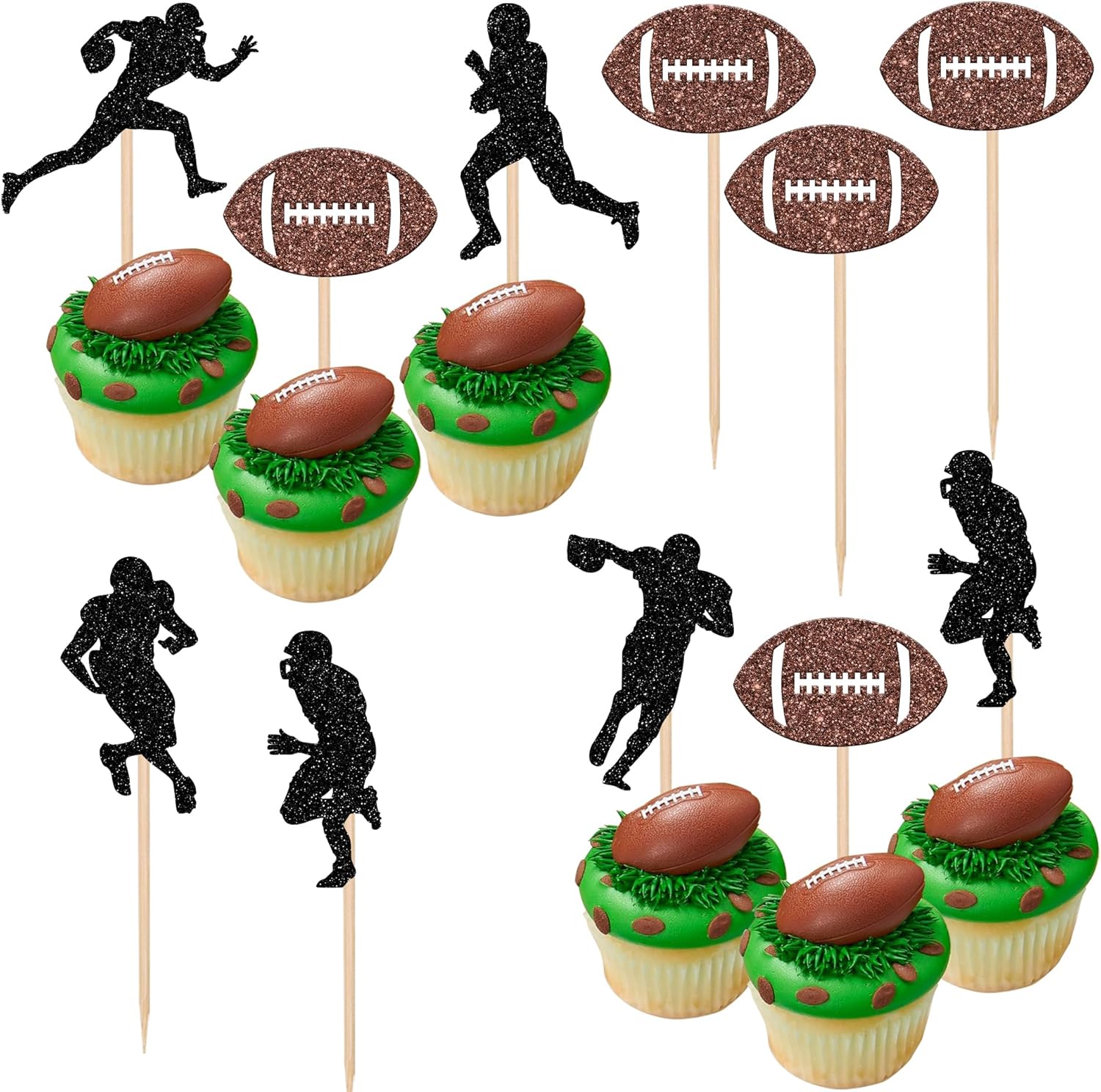 36 PCS Rugby Ball Cupcake Toppers Football Players Sport Cupcake Picks Super Rugby Sports Theme Baby Shower Birthday Party Cake Decorations Supplies