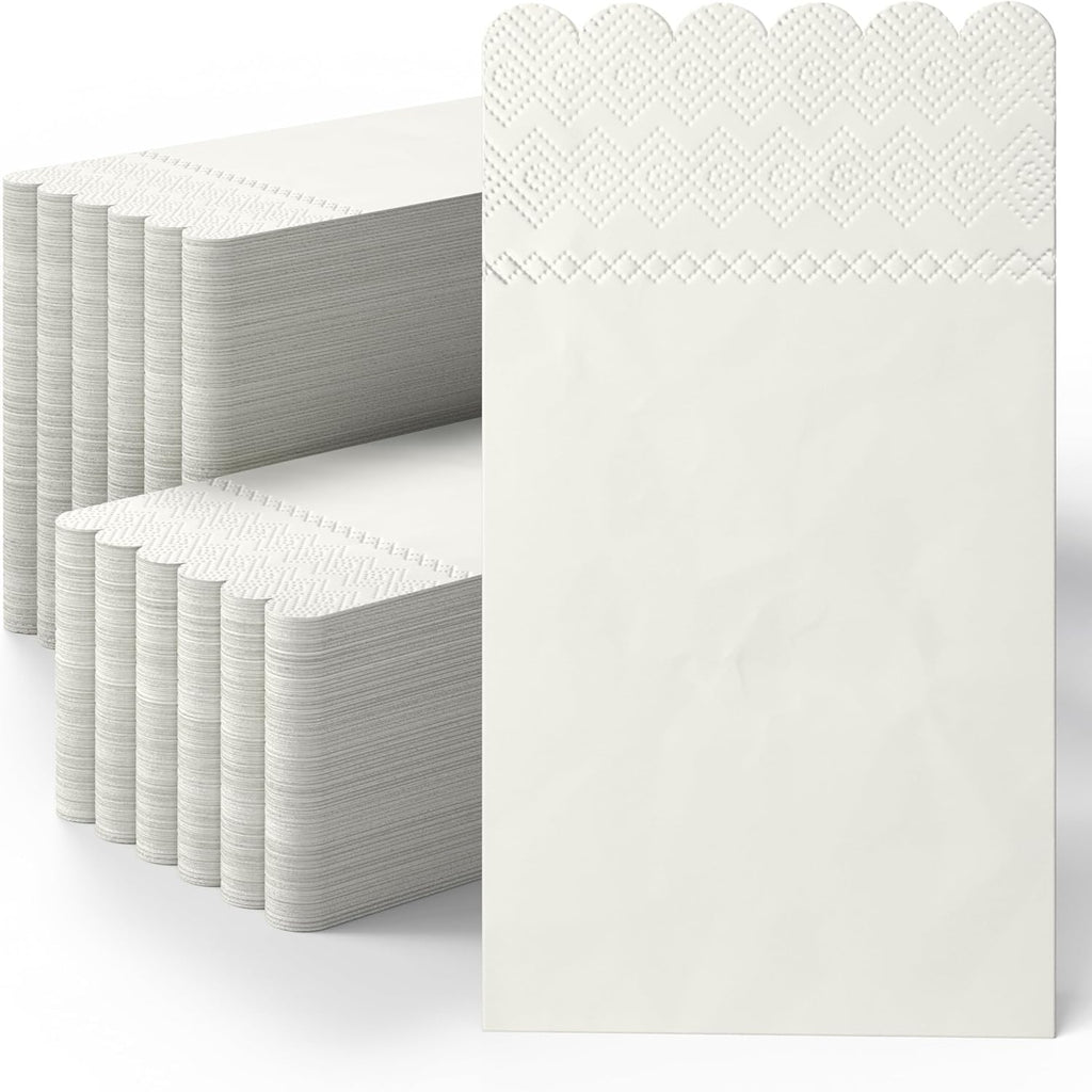 Party Solids Ivory Scalloped Napkins Disposable 20 Pcs 3-Ply Ivory Scalloped Dinner Napkins Disposable Decorative for Dinners & Parties, Paper Guest Towels for Bathroom & Party Supplies