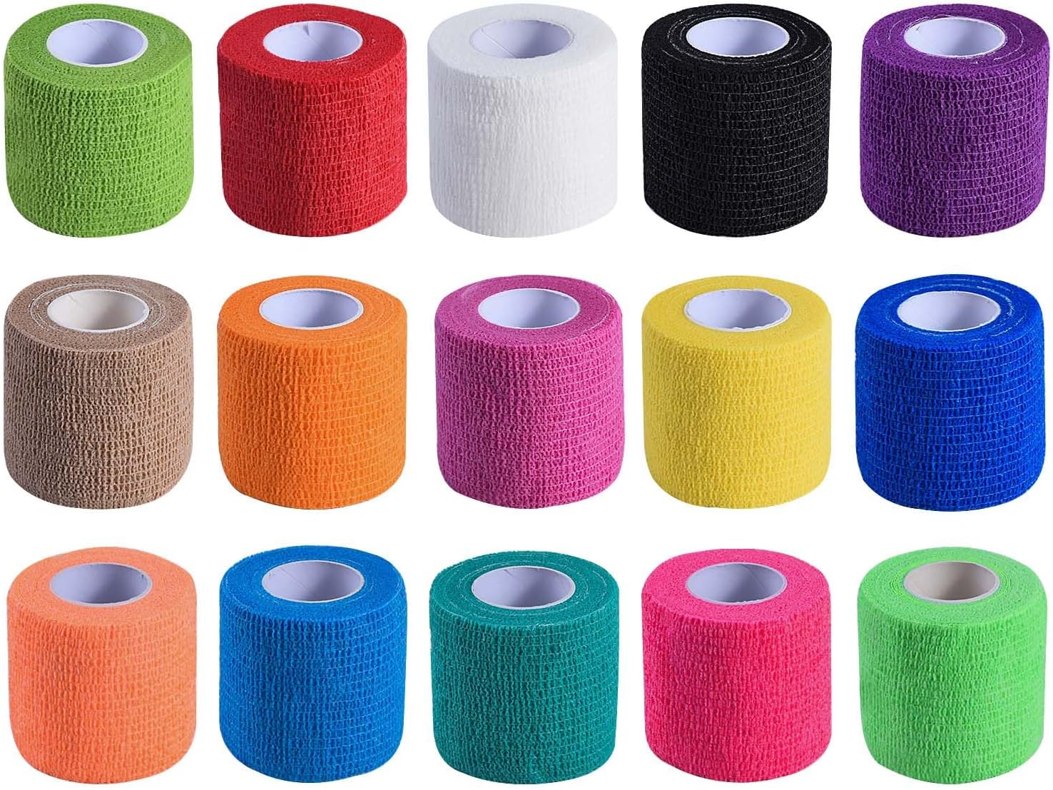 KISEER 15 Pack 2 Inch x 5 Yards Self Adhesive Bandage Breathable Cohesive Bandage Wrap Rolls Elastic Self-Adherent Tape for Stretch Athletic, Sports, Wrist, Ankle