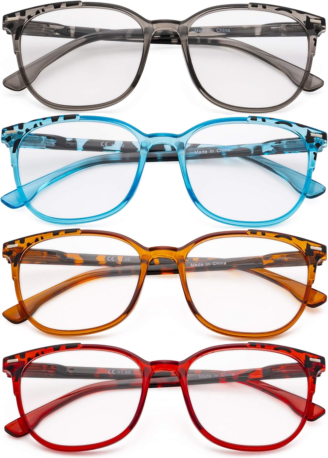 CessBlu Ladies Large Square Reading Glasses 4 Pairs Oversize Reader Eyeglasses for Women Reading