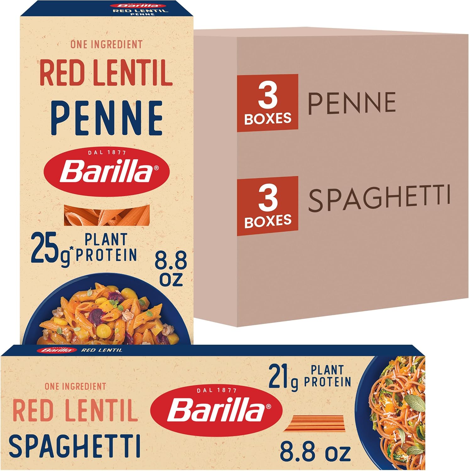 Barilla Red Lentil Spaghetti & Penne Pasta Variety Pack, 8.8 oz (Pack of 6) - Gluten Free, Non GMO & Kosher - Plant Based Protein