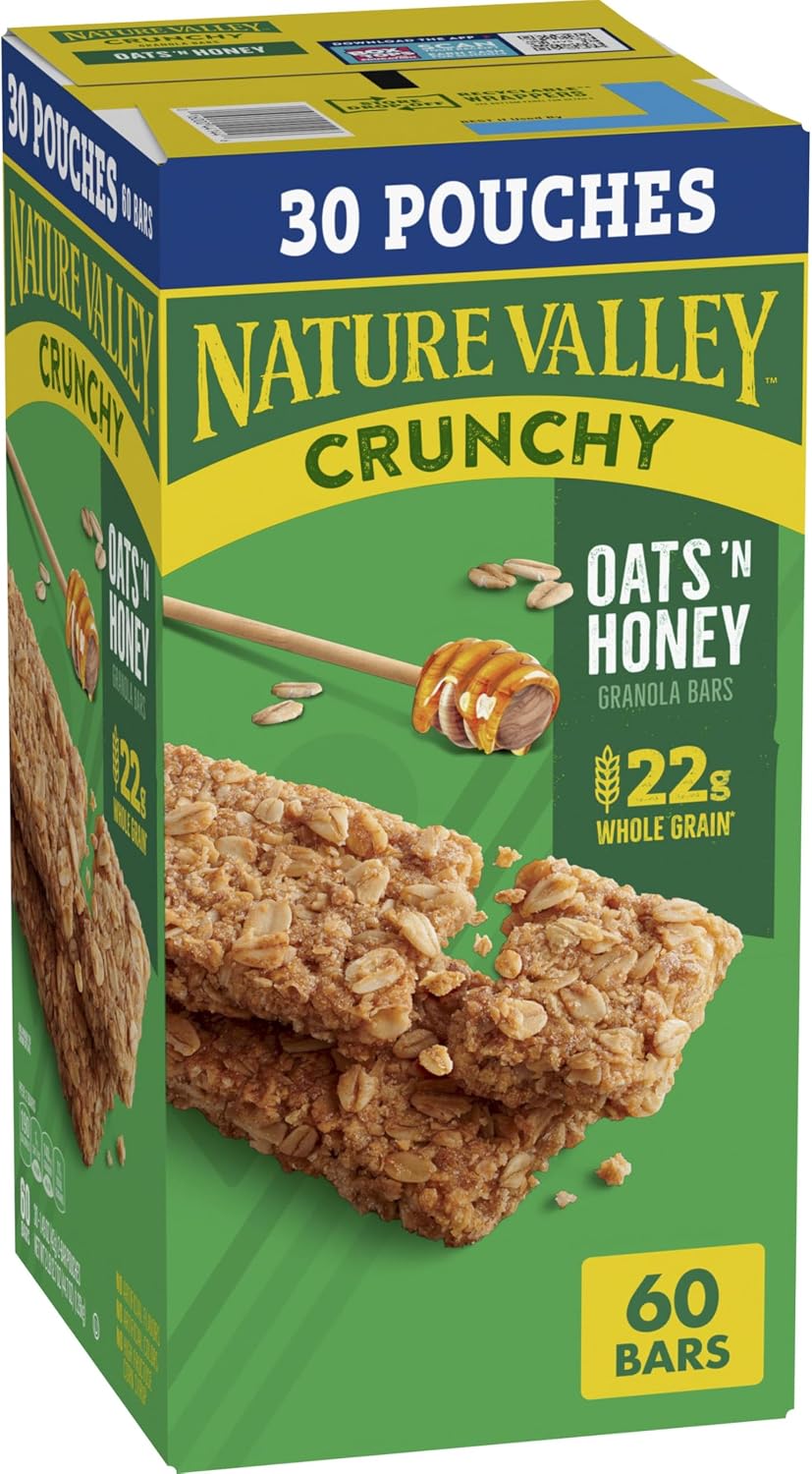 Nature Valley Crunchy Oats 'n Honey Granola Bars, 60 Bars, 44.7 OZ (30 Pouches)