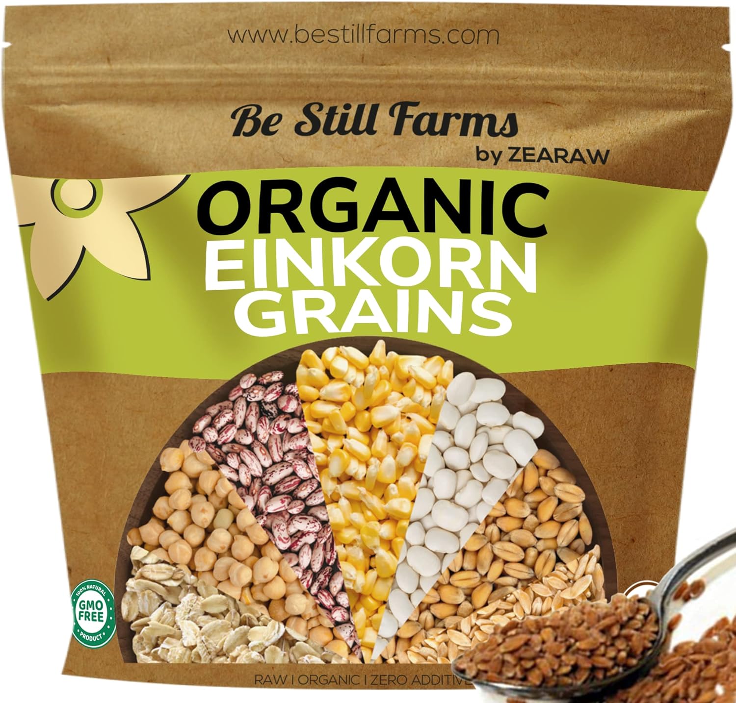 Be Still Farms Einkorn Farro Grain Organic (4.8 lb) - Einkorn Wheat Berries Bulk Whole Ancient Grains - Ideal for Soup, Flour, Bread - High in Fiber | USA Grown | USDA Certified | Vegan | Non-GMO