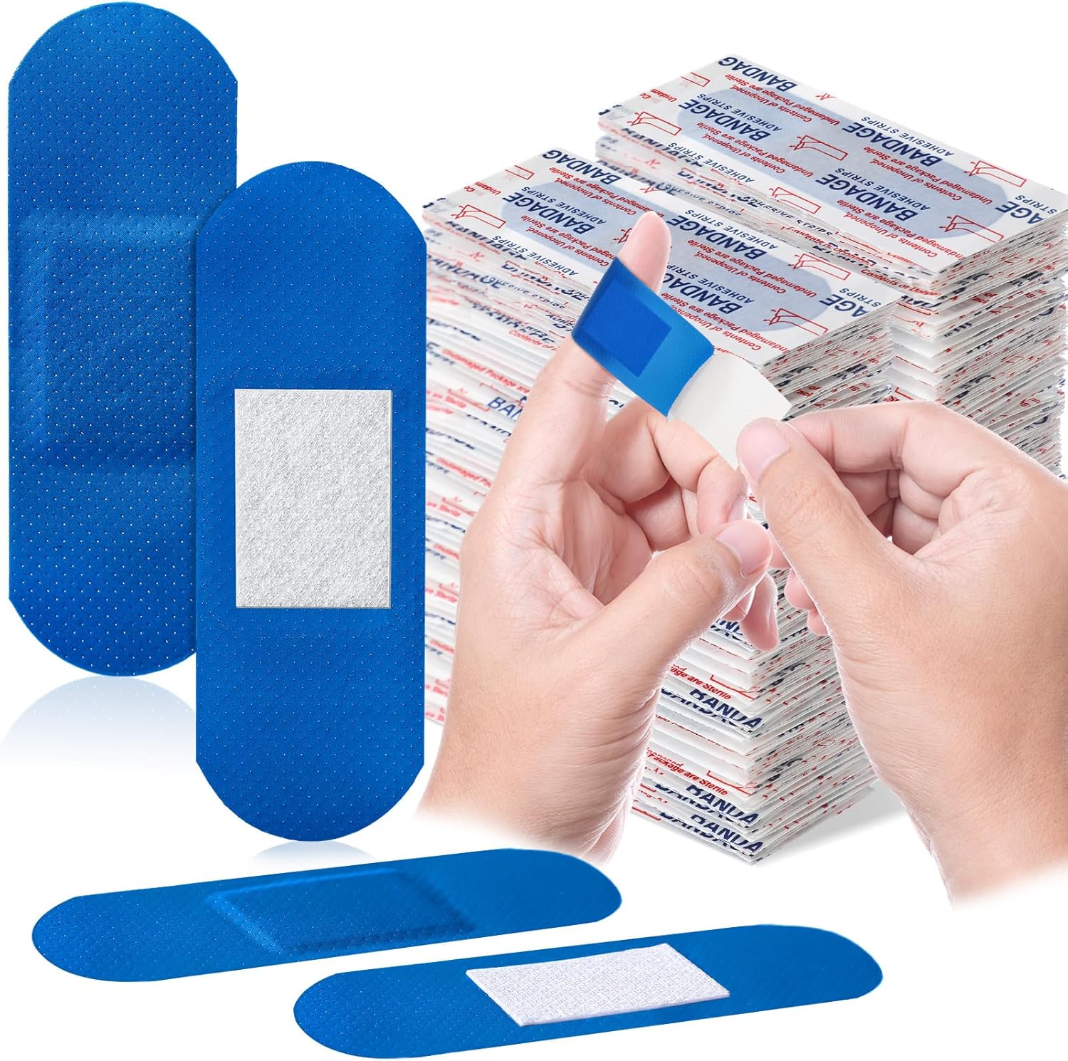 Geiserailie 200 Pcs Blue Bandages 3 ''x 1'' Food Service Metal Detectable PE Waterproof Adhesive Bandages Bulk Sterile Processing Non Stick Pad Latex Free for First Aid & Wound Care Protection