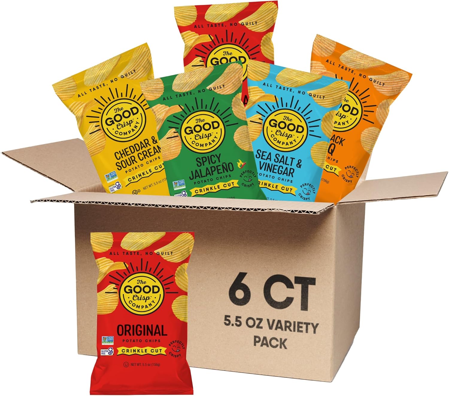The Good Crisp Company Crinkle Cut Potato Chips, Variety Pack, 5.5 Oz (Pack of 6)