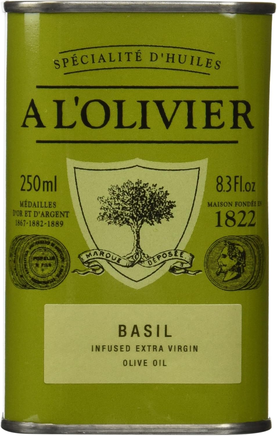 A L'Olivier Olive Oil Infused with Basil, 8.3 Ounce Tin