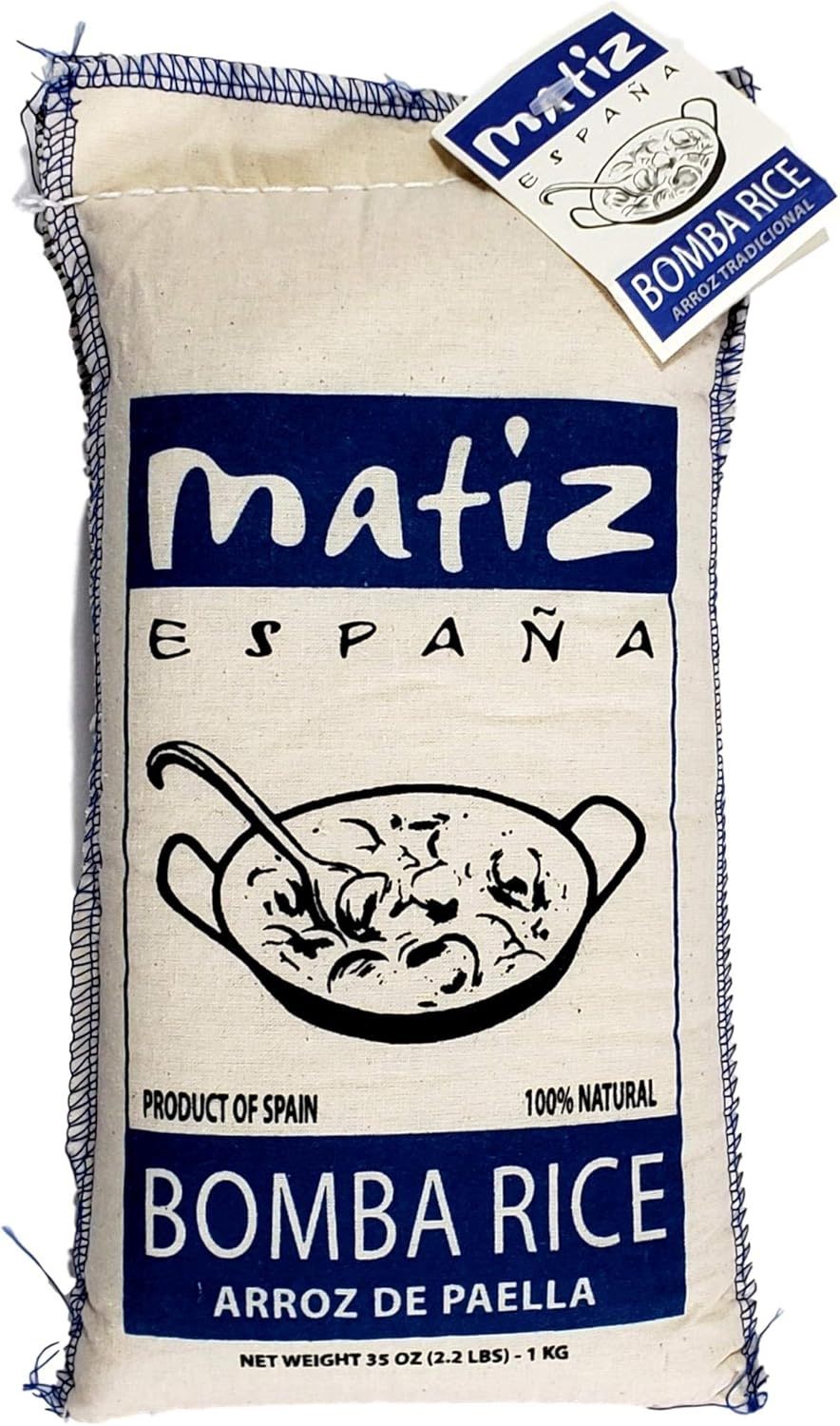Matiz España Bomba Paella Rice from Spain (2.2 lbs.) Firm, Natural Spanish Grain | Round, Medium Short | Risotto and Arrow Negro | Gluten Free (1 bag)