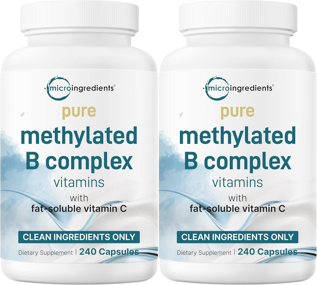 Micro Ingredients 2 Pack Pure Methylated B Complex, 480 Capsules | 11-in-1 Formula with B12, Thiamin, Folate, Inositol, Choline, & Vitamin C | Filler Free | Non-GMO