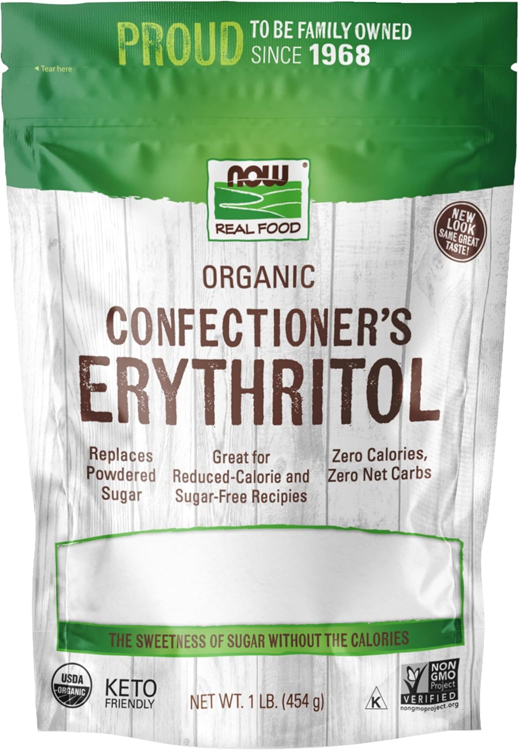 NOW Foods, Organic Confectioner's Erythritol Powder, Replacement for Powdered Sugar, Zero Calories, 1-Pound (Packaging May Vary)