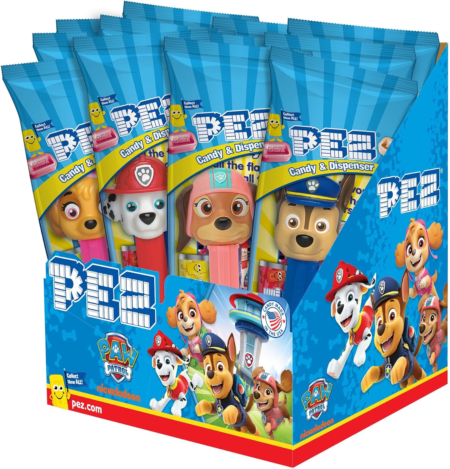 PEZ Candy Paw Patrol Dispensers (Individually Wrapped Candy Dispensers each with Two Candy Refills)12 Count, Assorted Fruit