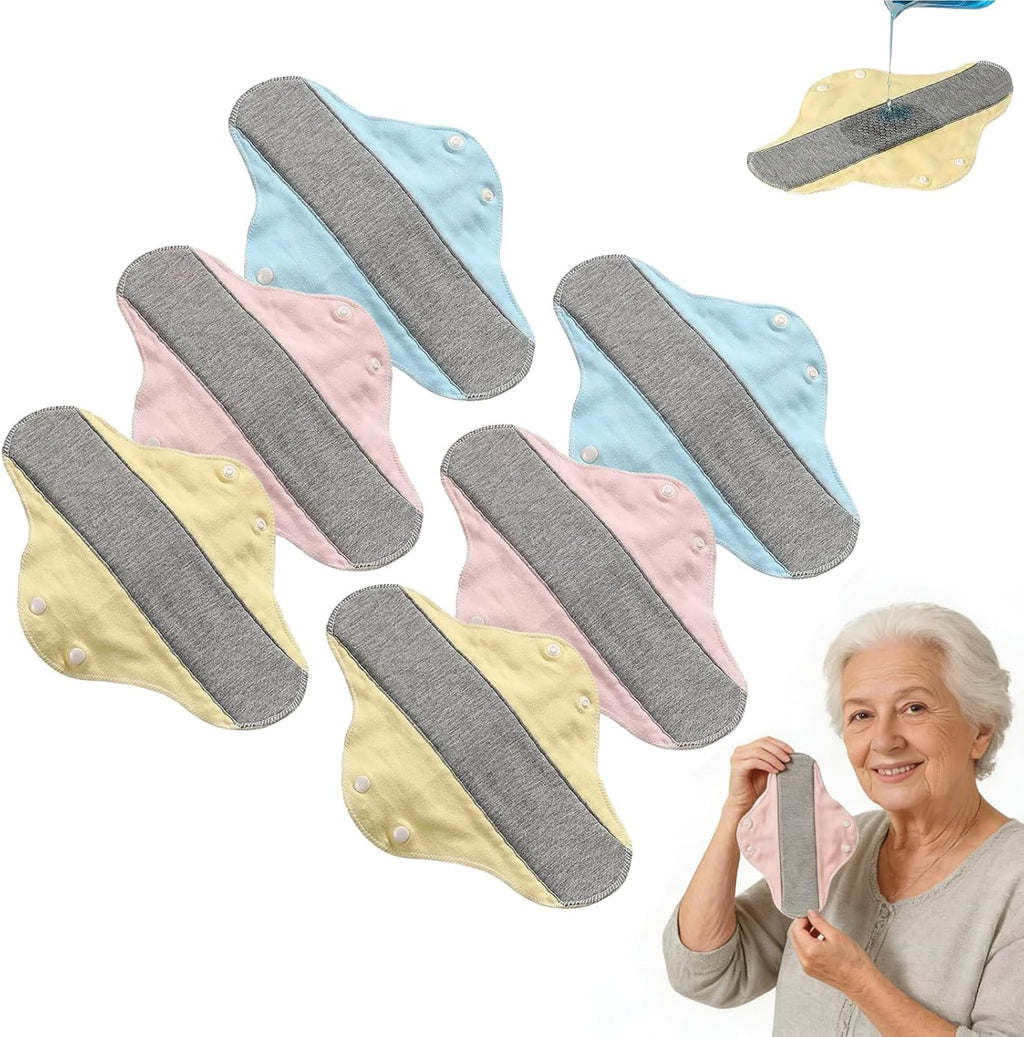 6-Pack Reusable Incontinence Pads, Leak-Proof Waterproof Menstrual Pads, Washable Incontinence Pads with Graphene Aseptic Technology for Elderly Care & Mobility Support, Feel Dry, Comfortable