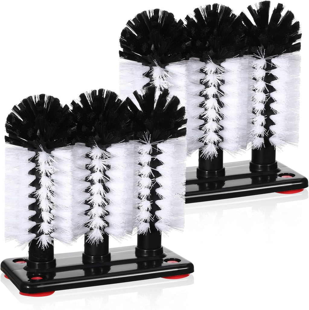 2 Pack Water Bottle Cleaning Brush with Suction Base, 3 Head Bristle Bar Glass Washer for Sink, Glass Cup Washer Brush Cleaner for Beer Cup, Long Leg Cup, Red Wine Glass Bar Kitchen Sink Tools